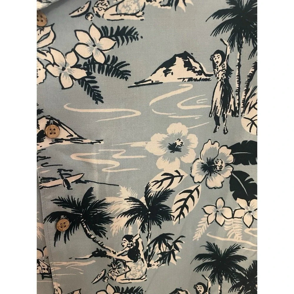 C&C CALIFORNIA - Blue Floral Surf Aloha‎ Hawaiian Mens Medium Summer Hula Girl